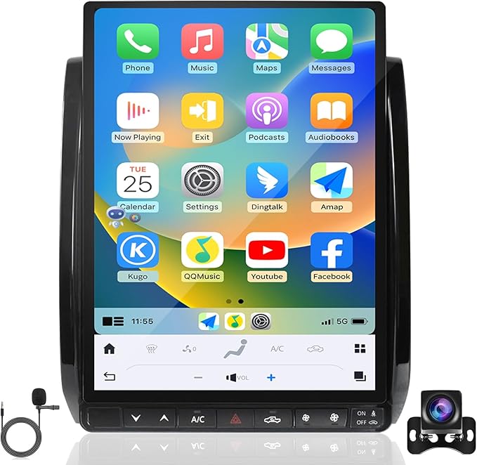 Qualcomm Car Radio for Toyota Tacoma 2005-2015 Stereo Upgrade Wireless CarPlay/Android Auto 8+128G 13.8 Inch Tesla Style 2K Touch Screen with DSP GPS 4G WiFi FM/AM SWC Support Factory Backup Camera