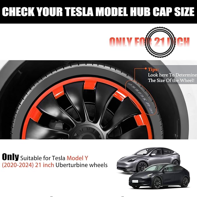 Wheel Rim Protect for Tesla Model Y 21" (2020-2024), Easy-Install Hubcaps Wheel Cover, Scratch-Resistant Car Tire Trim Rings, Stylish Design for Induction Wheels, Tangerine 4Pcs Model Y Accessories