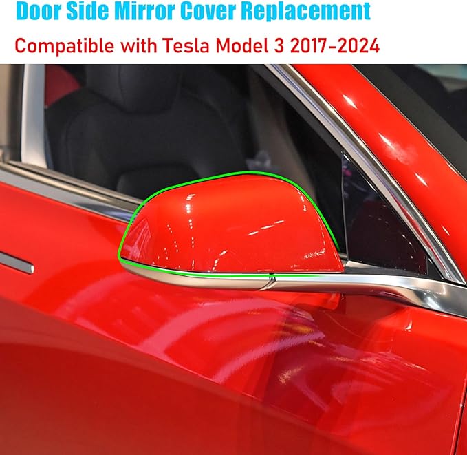 Jaronx Compatible with Tesla Model 3 Side Mirror Cover Replacement 2017 2018 2019 2020 2021 2022 2023 2024 2025, Passenger Side Rear View Mirror Covers Caps for Model 3 Accessories(Red)