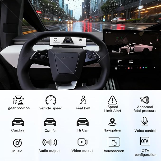 Tlyard Cybertruck Head Up Display, 10.88 Inch Touchscreen HUD Carplay, Cybertruck Accessories, Smart Instrument Cluster (with Camera)