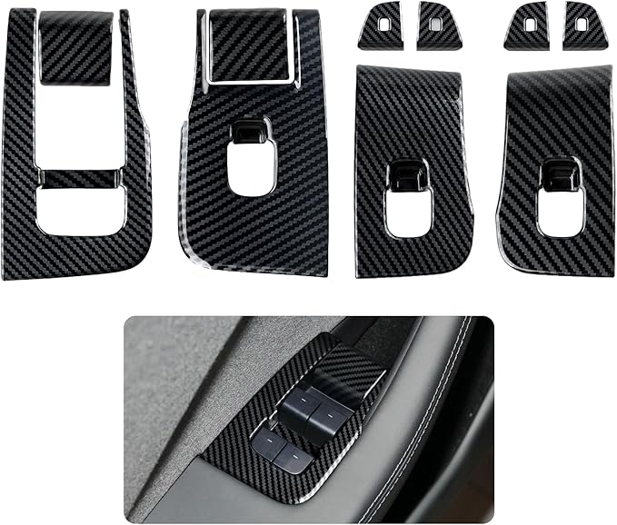 10PCS Car Window Lift Panel Cover Trim Carbon Color ABS Decal for Tesla Model 3 Highland Refresh Version 2024 2025 2026 Accessories