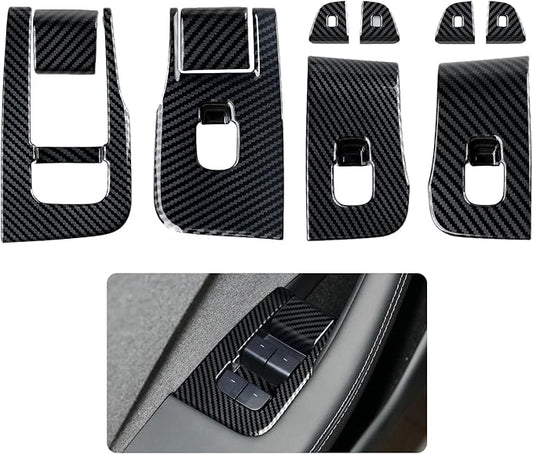 10PCS Car Window Lift Panel Cover Trim Carbon Color ABS Decal for Tesla Model 3 Highland Refresh Version 2024 2025 2026 Accessories