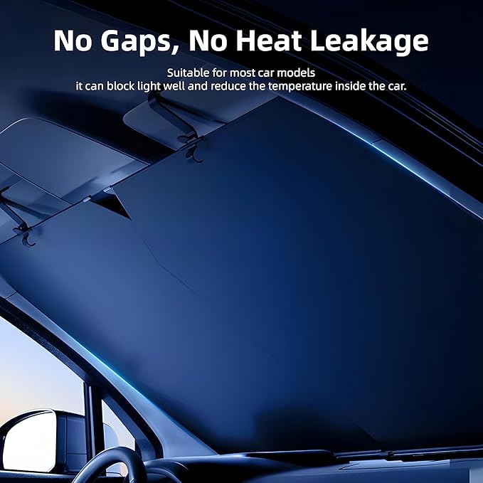 Automatic Retractable Windshield Sunshade – Strong Suction Cups, Premium Heat-Reflective Fabric, Adjustable 29.1–59.1 in, Fits Sedans, SUVs & MPVs, Tesla Model 3/Y