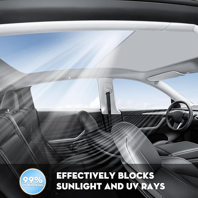 Roof Sunshade for Tesla Model Y 2020-2025,Upgraded Double-Layer Sunroof Shade– Non-Sag,Heat Insulation & UV Protection, Compatible with Old Model Y Interior Gray(16Pcs Clips)