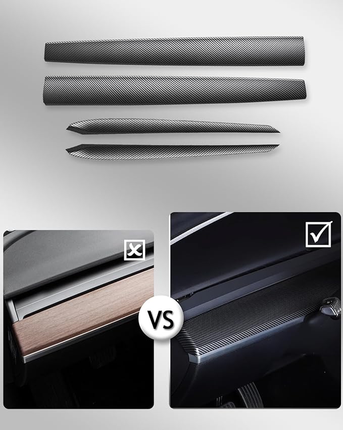 Matte Carbon Fiber Dashboard Cover and Front Door Cover Compatible with Tesla Model 3（2021-2023） and Model y（2019-2024 (Matte Carbon Fiber)