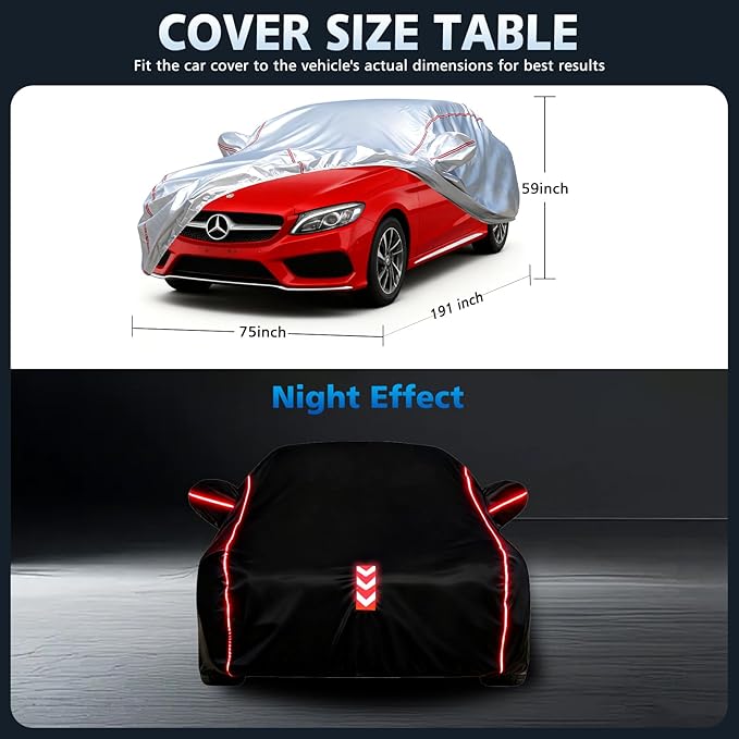 Car Cover Waterproof All Weather for Mercedes-Benz C-Class 2008-2025,All-Around Fastening and 4 Upgrades, 30s Quick-Install for Car Cover