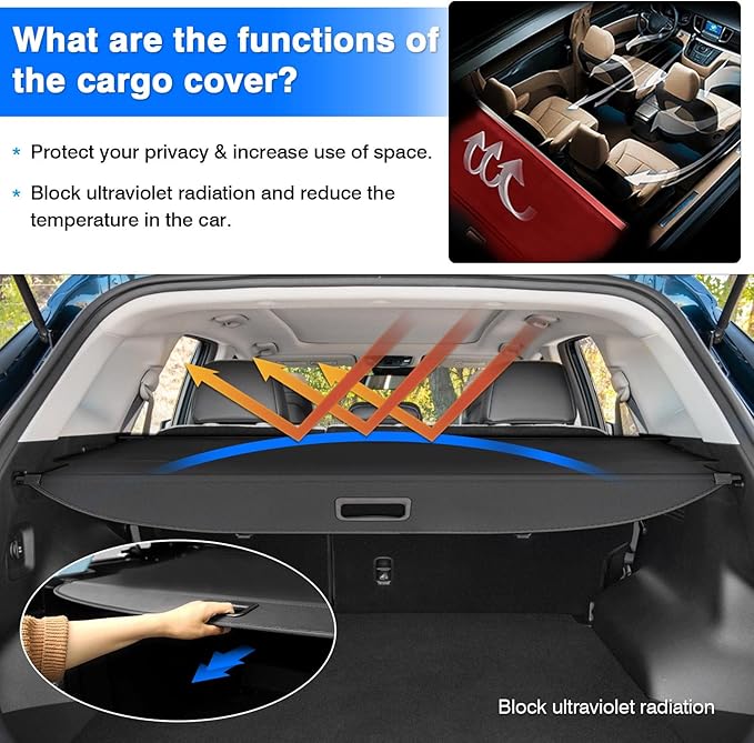 Powerty Cargo Cover for 2023-2025 2026 Kia Sportage Accessories, Canvas Texture Retractable Rear Trunk Cargo Luggage Cover Security Shield Shade