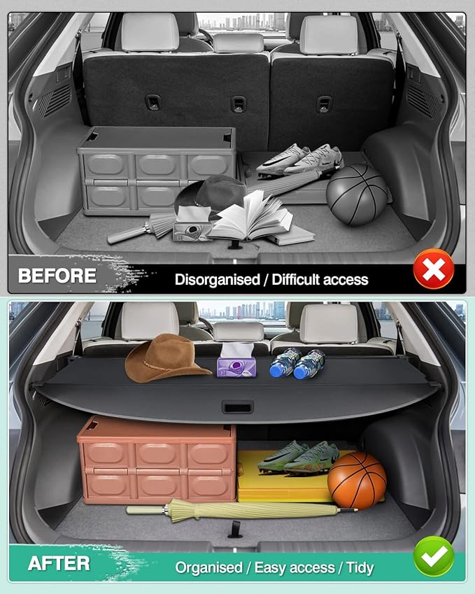 Powerty Retractable Cargo Cover for 2022-2026 Hyundai Ioniq 5 - Canvas Texture Trunk Cover Privacy Screen Rear Security Shade for Ioniq 5 Accessories