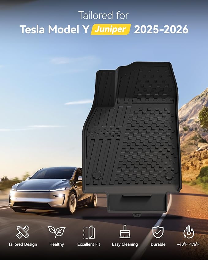 3W Tesla Model Y Juniper Floor Mats(Not for Standard), Front Rear Cargo Liner & Seatback Protector, Custom Fit 2025 2026 Model Y Acecessories, TPE All Weather Odorless Non-Slip