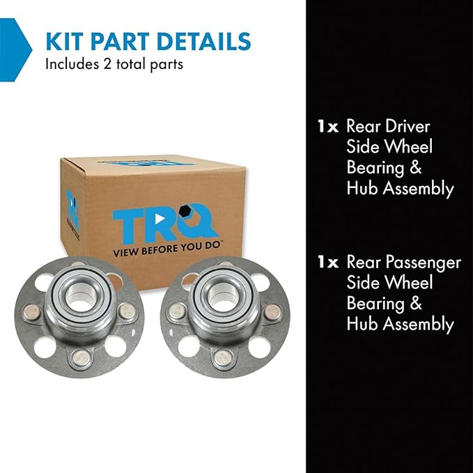 TRQ Rear Left and Right Wheel Bearing and Hub Assembly Set 2 Piece Compatible with 01-03 Honda Civic GX 01-03 Civic DX 01-03 Civic HX 01-03 Civic LX 2003 Civic Hybrid 04-05 Civic LX Without ABS