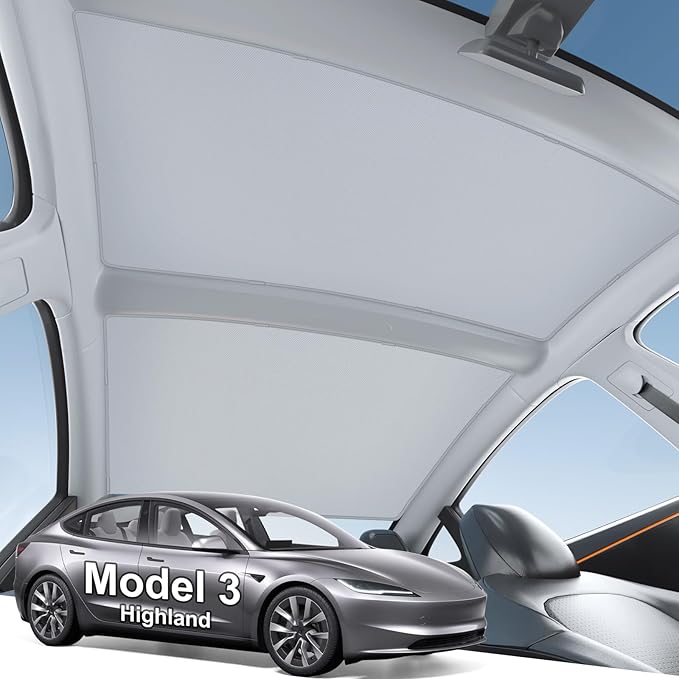 2025 Upgrade Sunshade Roof for Tesla Model 3 Highland 2022-2025 Accessories, Sag-Free&No Gap, Heat Insulation Glass Roof Shade Sunroof, No-light Leakage OEM-fit Roof Sunshade Accessories