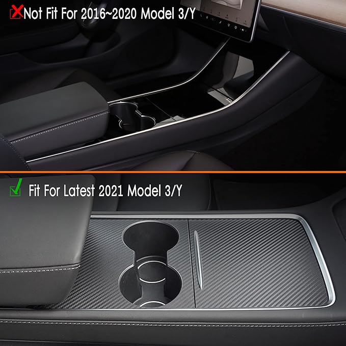 Farmogo Center Console Carbon Fiber Wrap Kit for Tesla Model Y 2020-2024 & Model 3 2021-2023 2PCS Center Console Cover Interior Decoration Wrap Kit for Tesla Model Y/3 Accessories (Matte Carbon Fiber)
