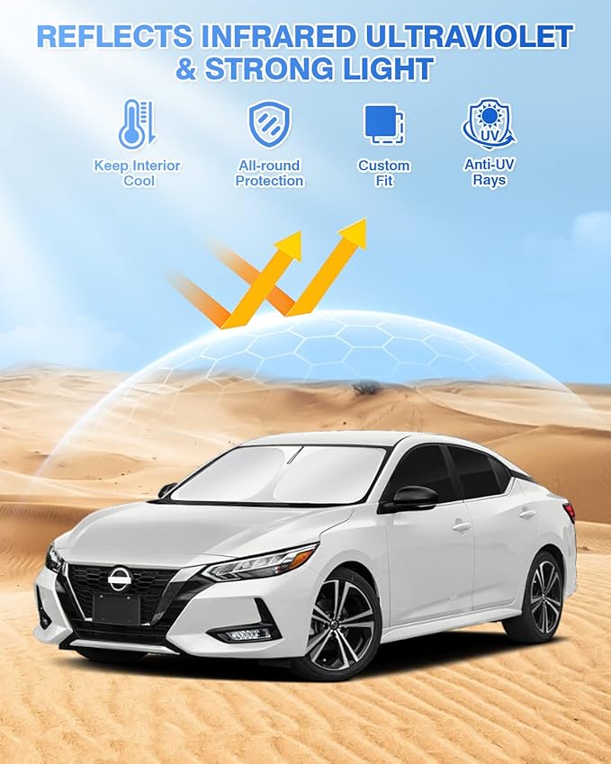 Sunshade for 2020-2025 2026 Nissan Sentra Windshield Sun Shade Side Rear Window Shade Cover Sun Visor Shield Privacy Protection Keep Vehicle Cool Black 6PCS