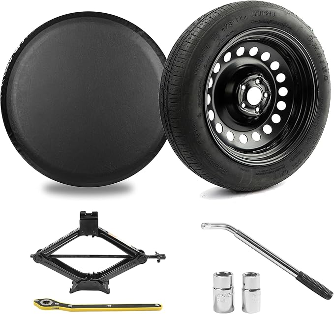 Spare Tire Kit Compatible with 2017-2026 Model 3 - Includes 18x4 Rim, 135/80R18 Spare Tire, 26.5” Rolling Diameter Includes car Jack kit and Spare tire Bag.