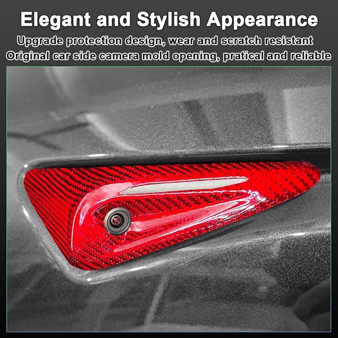 Carbar Dry Carbon Fiber Tesla Side Camera Cover for Model 3 Highland 2024 & Model Y Juniper 2025 - HW4.0 Compatible 3D Texture Accessories 360° Full Cover Protection