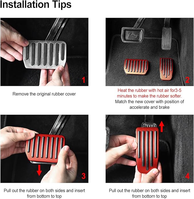 Red Foot Pedal Pads Set for Tesla Model 3 Model Y 2016-2026, Non-Slip Pedal Covers Accessories, Aluminum Accelerator/Brake Foot Pedal Pad for Model Y(Juniper) Model 3(Highland)