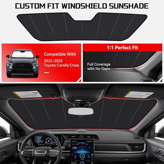 Windshield Sun Shade Custom Fit for Toyota Corolla Cross 2022-2025, Accordion Folding Thick Window Sunshade Block Heat 99% UV Rays Sun Visor Keep Cooler Car Accessories
