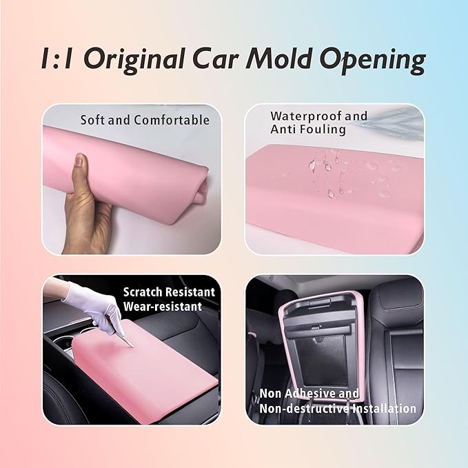 for 2024 2025 Model 3 Highland/2025 Model Y Juniper Center Console Armrest Cover Screen and Internal Mirror Protective Cover Interior Accessories (Pink-M3/Y-3pcs)