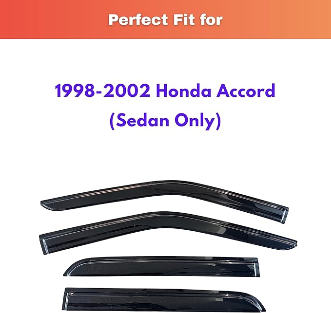 KPY Rain Guards Fit for 1998-2002 Honda Accord, Out-Channel Window Visors Vent Wind Deflectors 4PC, Car Accessories for 98-02 Accord (Sedan Only)