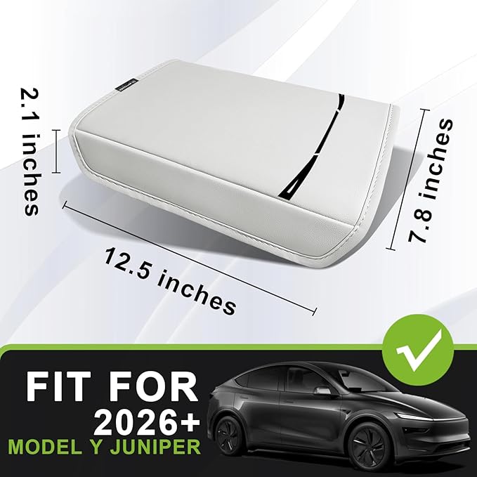 Muslogy Center Console Armrest Cover Fit for Tesla Model Y Refresh 2026 Accessories, Comfort Armrest Pad Console Lid Cushion Vegan Leather Regular Thick (Cream)