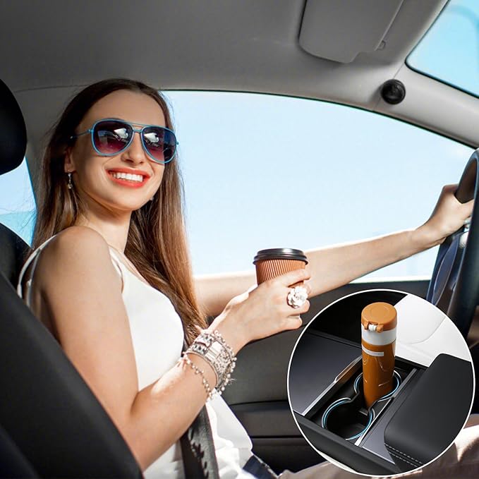 3PCS Center Console Accessories for Tesla New Model Y Juniper 2026 2025 Model 3 Highland 2024 Cup Holder Insert, Screen Edge Protector Frame, Wireless Charger Mat Silicone, Black