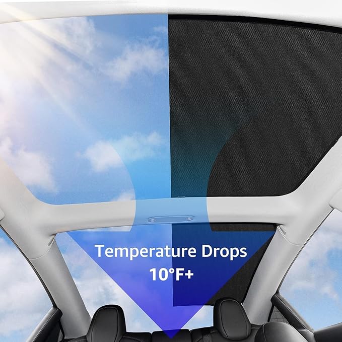 BASENOR 2017-2020 Tesla Model 3 Sunshade Roof, Front & Rear Glass Roof Sun Shades with Storage Bag, Sunroof Shade Blocking Heat Cover for Model 3 Interior Accessories Black