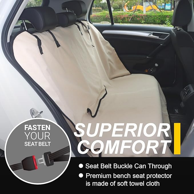 Back Seat Cover for Car Trucks Van SUV,Waterproof Rear Bench Towel Seat Covers for Dogs and Kids,Automotive Backseat Protector (Off-White)