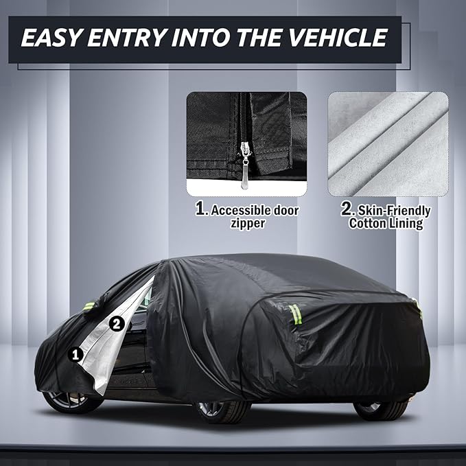 Migaven 6 Layers Car Cover Custom Fit for Model 3 Car Cover 2017-2025 Waterproof Full Exterior Cover Rain Snow Protection with Charging Port Ventilated Mesh Door Zipper