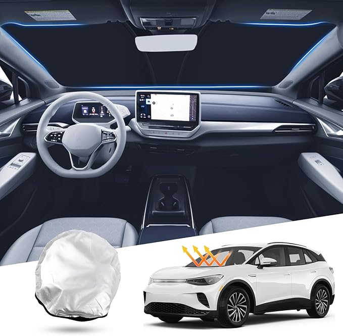 T TGBROS Windshield Sun Shade for Volkswagen ID.4 2021-2024 2025 Front Window Sun Shade Foldable Sun Shield Sun Visor Cover Block Heat and Sun Protection