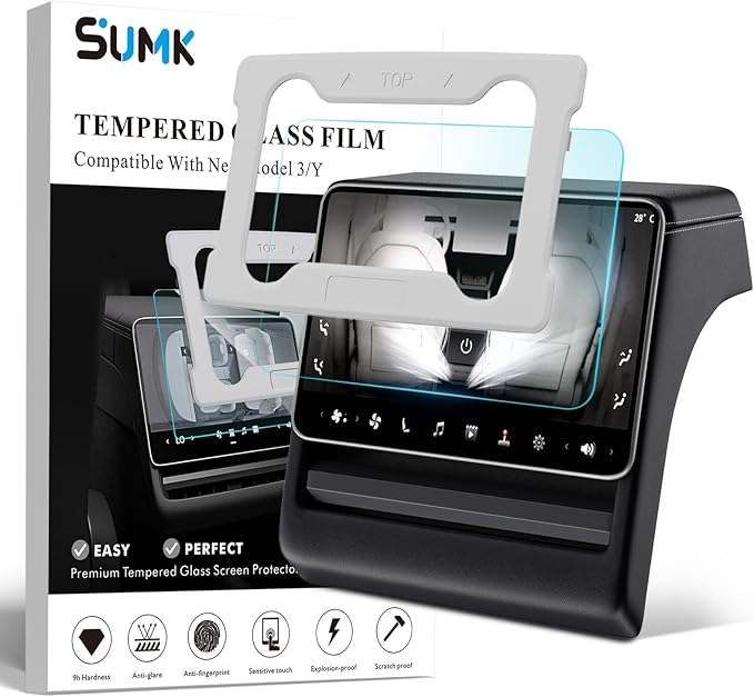 8 inch Rear Screen Protector for New Tesla Model 3/Y Accessories [No-edge Gaps & 9H] Tempered Glass Screen Protector With Alignment Frame for Tesla Model Y Juniper/Model 3 Highland [Glossy] 1PCS