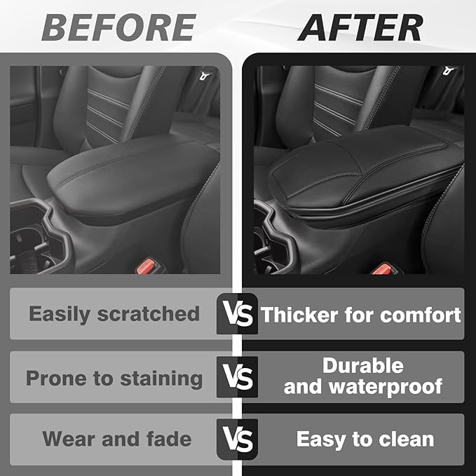 Muslogy Center Console Armrest Cover Fit for Toyota RAV4 2019-2025 Accessories, Comfort Armrest Pad Console Lid Cushion Vegan Leather 1-Inch Extra Thick