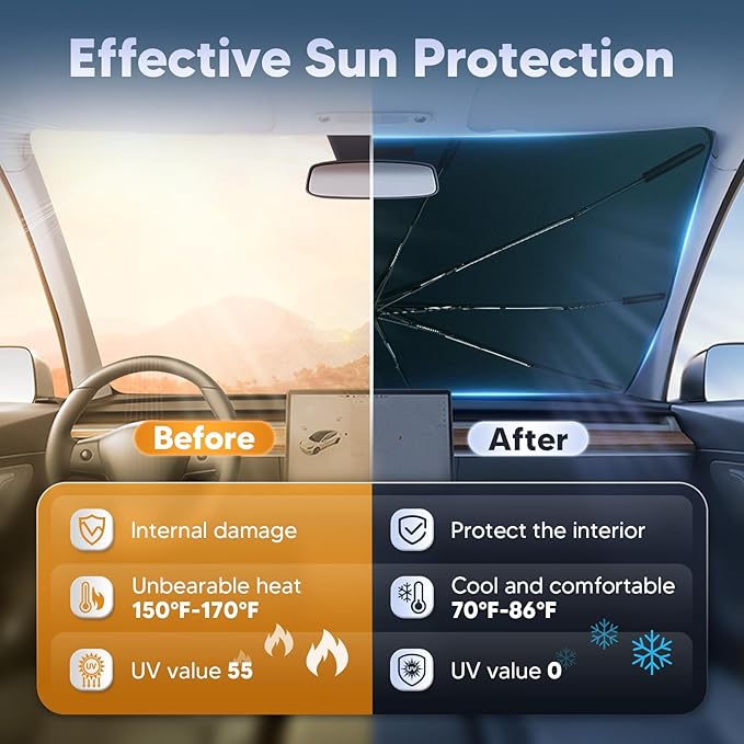 Autorder Windshield Sun Shade Umbrella for 2020-2025 Nissan Sentra Accessories,Upgraded Ice Crystal Material,Easy Setup Umbrella Sunshade for Car Windshield,100% Sun Blocking