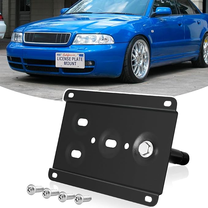 License Plate Holder Front License Plate Bracket No Drill Tow Hook Mount Anti-Theft License Plate Frame Compatible with Audi A3 / S3 / RS3 2015-2020, Audi A4/S4 2010-2016