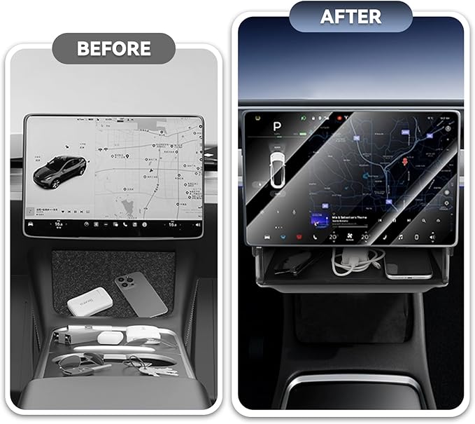 Under Screen Storage Box for Tesla 2020-2025 Model Y 2020-2023 Model 3, Hidden Design & Stable Installation, Hiddenable Privacy Storage with Anti-Slip Silicone Pad for Model Y 3 Accessories