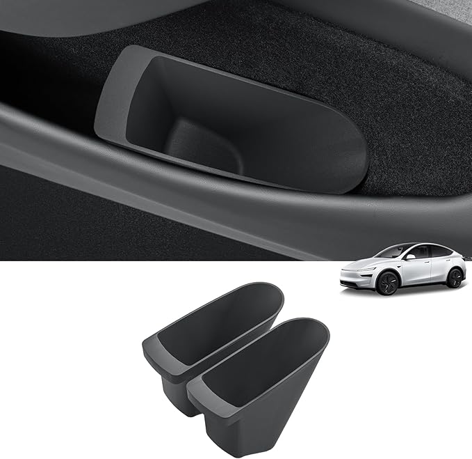LUCKEASY 2PCS Front Door Side Pocket Storage Box for Tesla Model Y Juniper 2025 2026 Front Door Storage Oragnizer for Model Y Juniper Accessories TPE Black