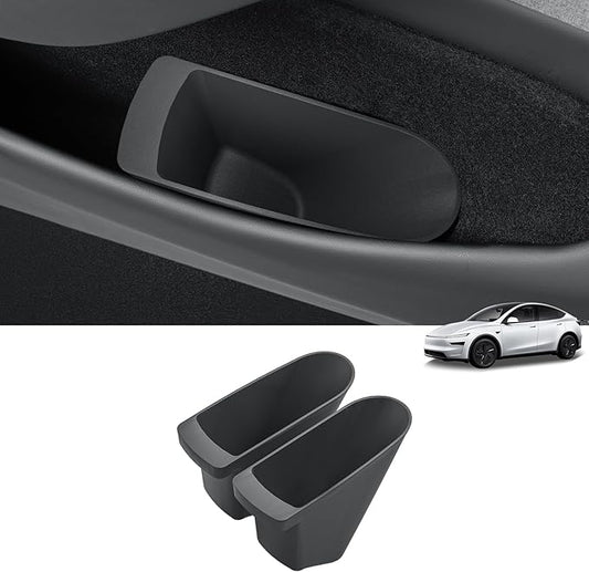 LUCKEASY 2PCS Front Door Side Pocket Storage Box for Tesla Model Y Juniper 2025 2026 Front Door Storage Oragnizer for Model Y Juniper Accessories TPE Black