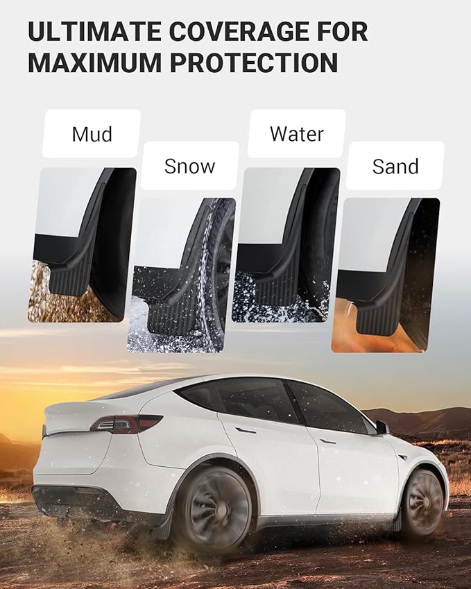BASENOR Tesla Model Y Mud Flaps Splash Guards Fenders [No Drilling No Tape] [Paint Protection] All Weather Tire Protector Splash Guards Mudflaps for Model Y 2020-2024 Exterior Accessories