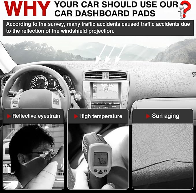 Autorder Dashboard Cover Mat for Lexus IS250 IS350 2006-2011 2012 2013 Accessories Dash Cover Upgrade Flannel Dash Mat Sunshade Glare UV Rays Protector