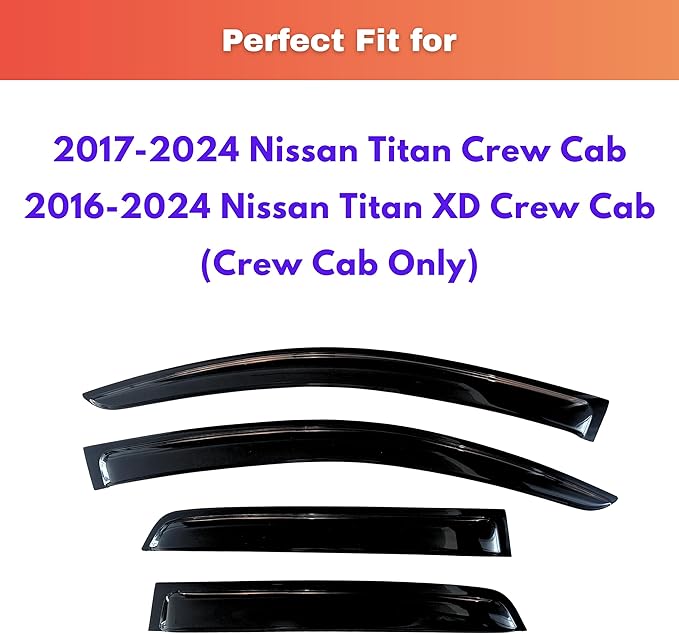 KPY Rain Guards Fit for 2017-2024 Nissan Titan Crew Cab, Out-Channel Window Visors Vent Wind Deflectors 4PC, Truck Accessories for 2016-2024 Nissan Titan XD Crew Cab (Full-Size Cabs)