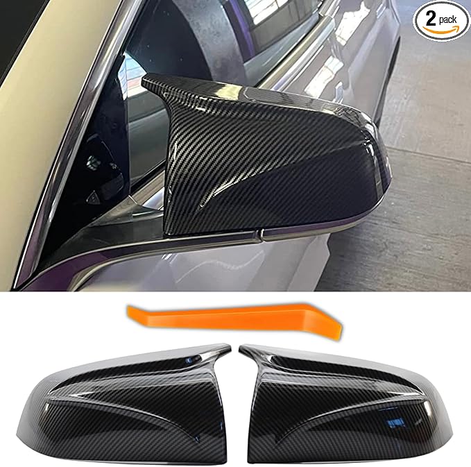 Car Side Mirror Cover for Tesla Model 3 Accessories 2018-2025 Passenger Driver Side View Exterior Mirror Caps Replacement Body Tuning Parts & Trim, Carbon Fiber Gloss - 1 Pair (Left-Right)