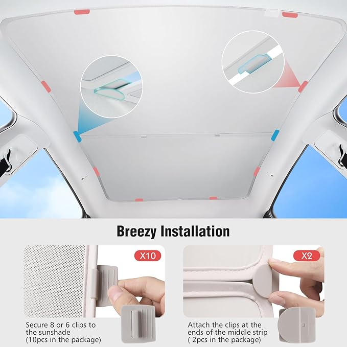 Upgraded Model Y Sunshade Roof for 2020-2025 Tesla, Patent Magnetic Seamless Design for Tesla Model Y Roof Shade Accessories with No Gaps at All, Heat Insulating Sun Shade, with Storage Bag,ICY Gray