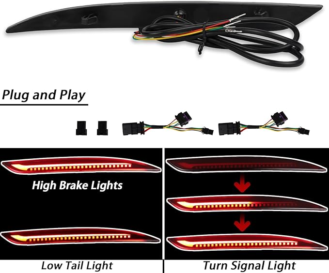 Red housing LED Rear Bumper Reflector Lights for Tesla Model 3 2017-2023 Functions as DRL Brake Light with Sequential turn signal Fog Lamps Accessories (Red Style)