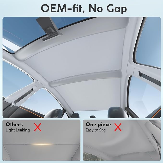 2025 Upgrade Sunshade Roof for Tesla Model 3 Highland 2022-2025 Accessories, Sag-Free&No Gap, Heat Insulation Glass Roof Shade Sunroof, No-light Leakage OEM-fit Roof Sunshade Accessories