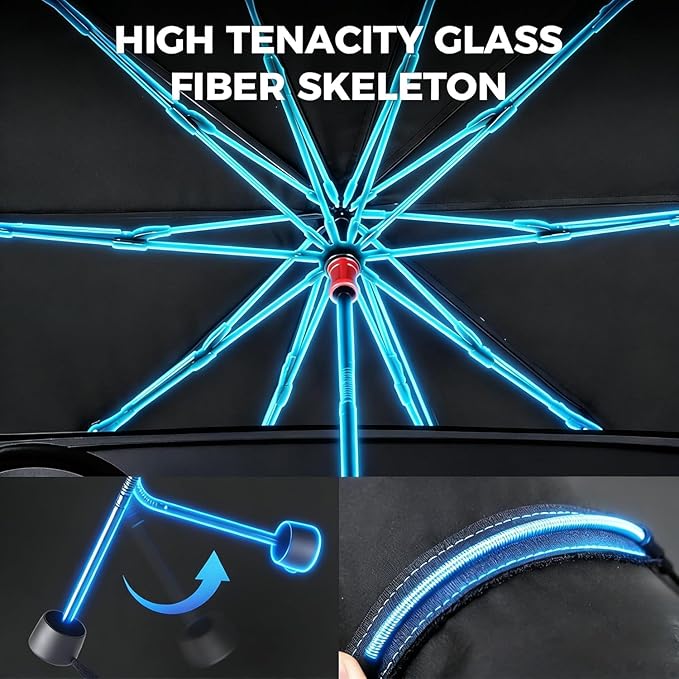 2026 Upgrade Windshield Sunshade Umbrella for Tesla Cybertruck, Thickened Titanium Silver, Protect Car from Sun Rays & Heat Damage Keep Cool, Protect Interior 54''x 60''x 61''