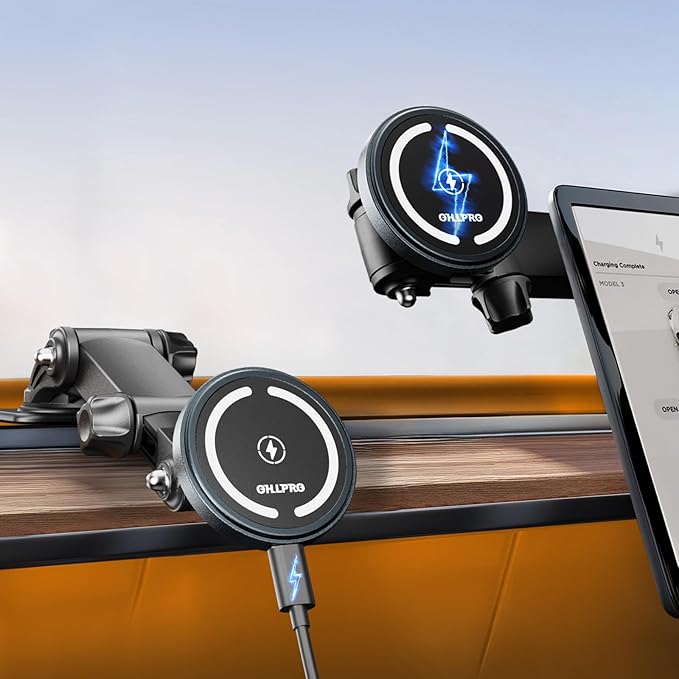 OHLPRO for MagSafe Car Charger Mount for iPhone 17 16 15 14 13 Pro Max, 15W Fast Charging Phone Holder, Magnetic Car Accessories, 360° Rotation, Adhesive Base for Tesla, Gift for Men Women