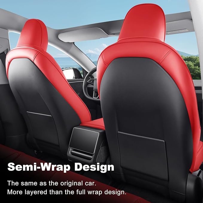 2024-2025 Tesla Model 3 Highland Upgraded Car Seat Covers Nappa Leather Car Interior Airbag Compatible Cushion Cover Full Set Custom Fit Model 3, Nappa Bright Red