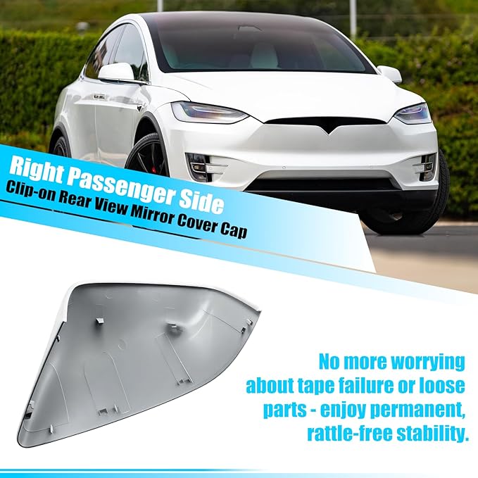 Jaronx Compatible with Tesla Model X Mirror Cover Replacement 2016-2025, Right Passenger Side Clip-on Rear View Mirror Cover Cap for Tesla Model X Accessories 1054431-11-D (White)