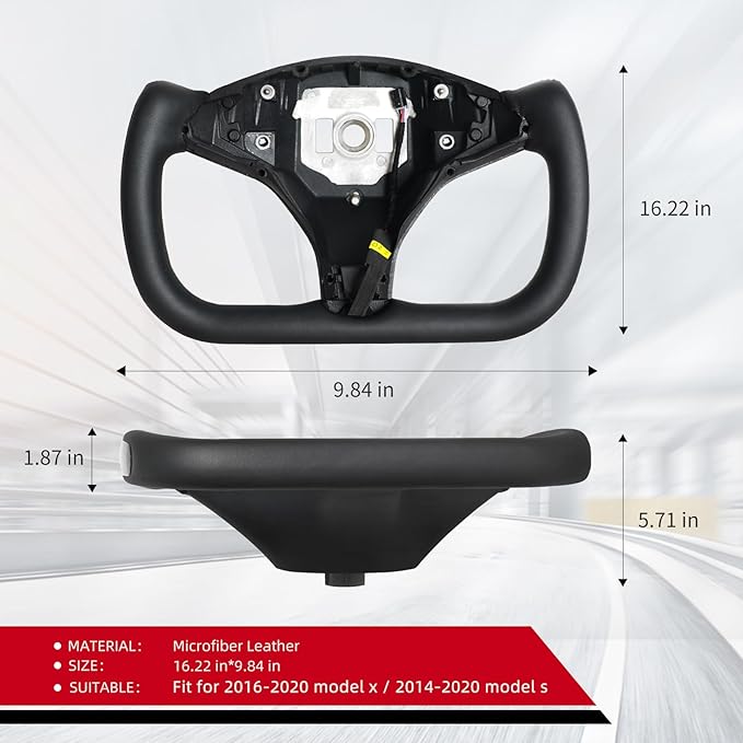 Yoke Steering Wheel, Black Microfiber Smooth Leather with Side Glossy Carbon Fiber for Tesla Model X 2016-2020,For Tesla Model S 2014-2020 With Heating Function