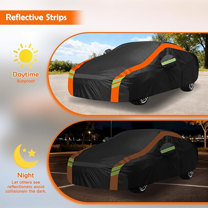 Car Cover for Dodge Charger/Challenger 2008-2026, Multi-Layer Automobiles Covers Waterproof All Weather with Zipper Door, Sun Rain Snow Dust Protection