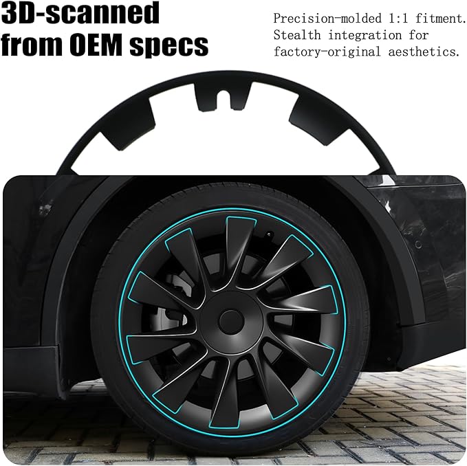 Wheel Rim Protect for Tesla Model Y 20" (2020-2024), Easy-Install Hubcaps Wheel Cover, Scratch-Resistant Car Tire Trim Rings, Stylish Design for Induction Wheels, Matte Black 4Pcs Model Y Accessories